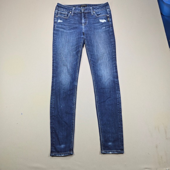Silver Jeans Denim - Silver Jeans Co Elyse‎ Skinny Distressed Flap Pocket Blue Denim Women W29 L31